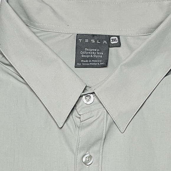 TESLA Shirt Mens 3XL Button Up Gray Embroidered Employee Workwear Long Sleeve - Picture 4 of 7